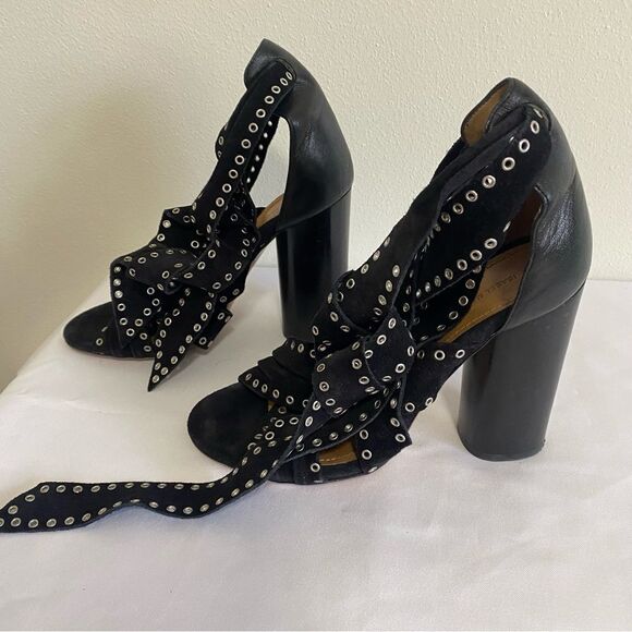 ISABEL MARANT Aydan Black Suede Eyelet Wrap Around Sandals Heels - Picture 3 of 11